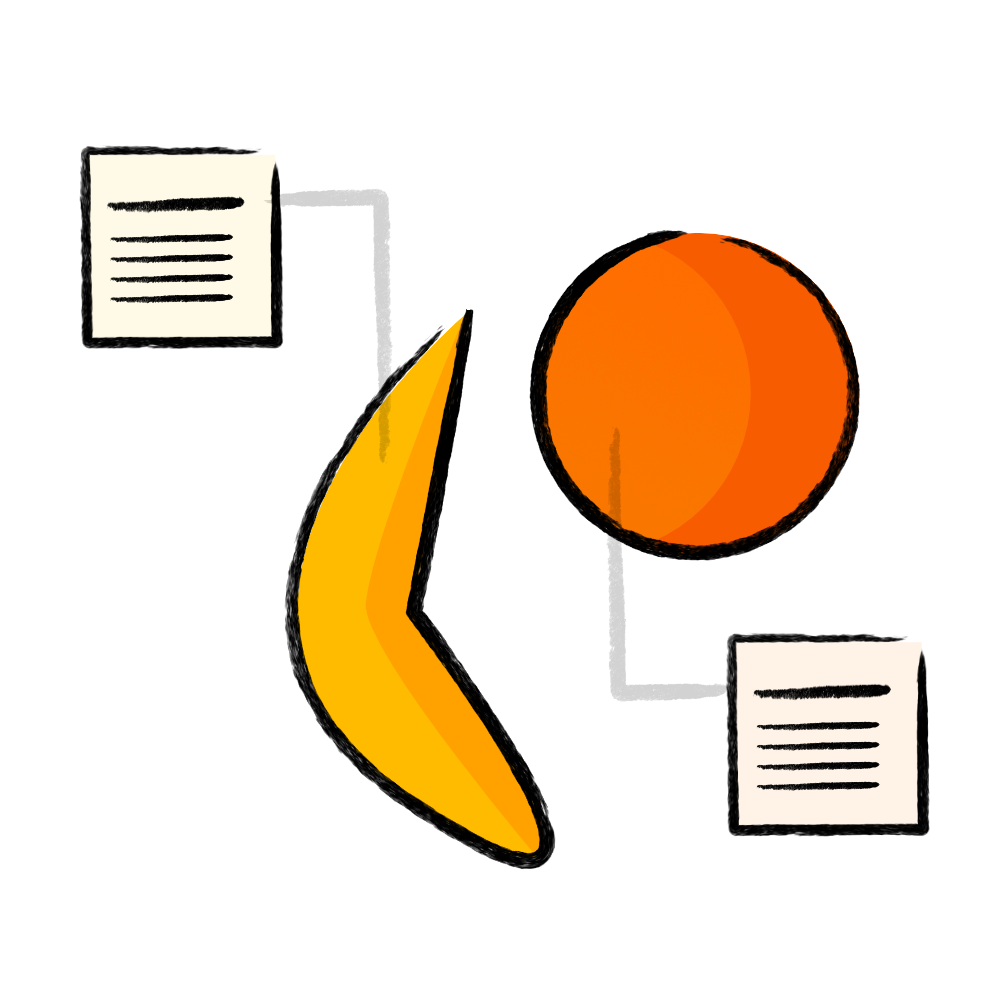 Banan, pomarańcza, kartki z przepisami na zdrowe jedzenie